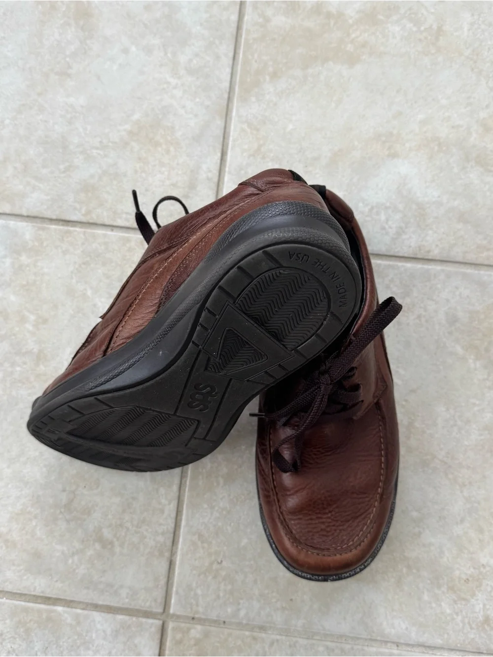 SAS Move On Brown Leather Walking Shoes Mens 7.5 W Lace Up Comfort Made In USA